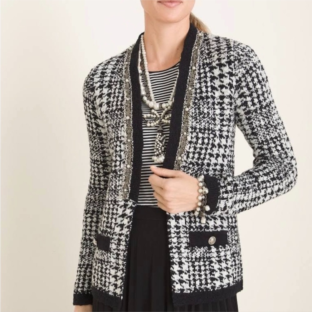 Chico’s Houndstooth Yarn Detail Cardigan